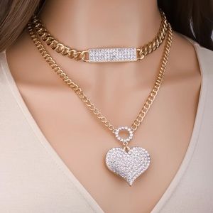 2pcs Rhinestone Heart Charm Necklace